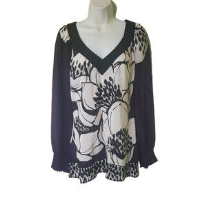 Karen kane womens Long Sleeve  V-neck Blouse 100% Silk floral print sz  medium